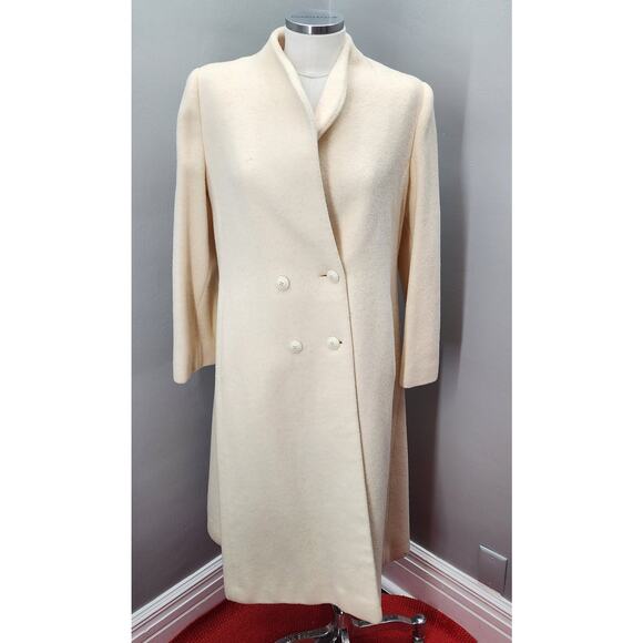 80s Vintage MacKintosh Ivory Wool Long Coat - M - Picture 1 of 7